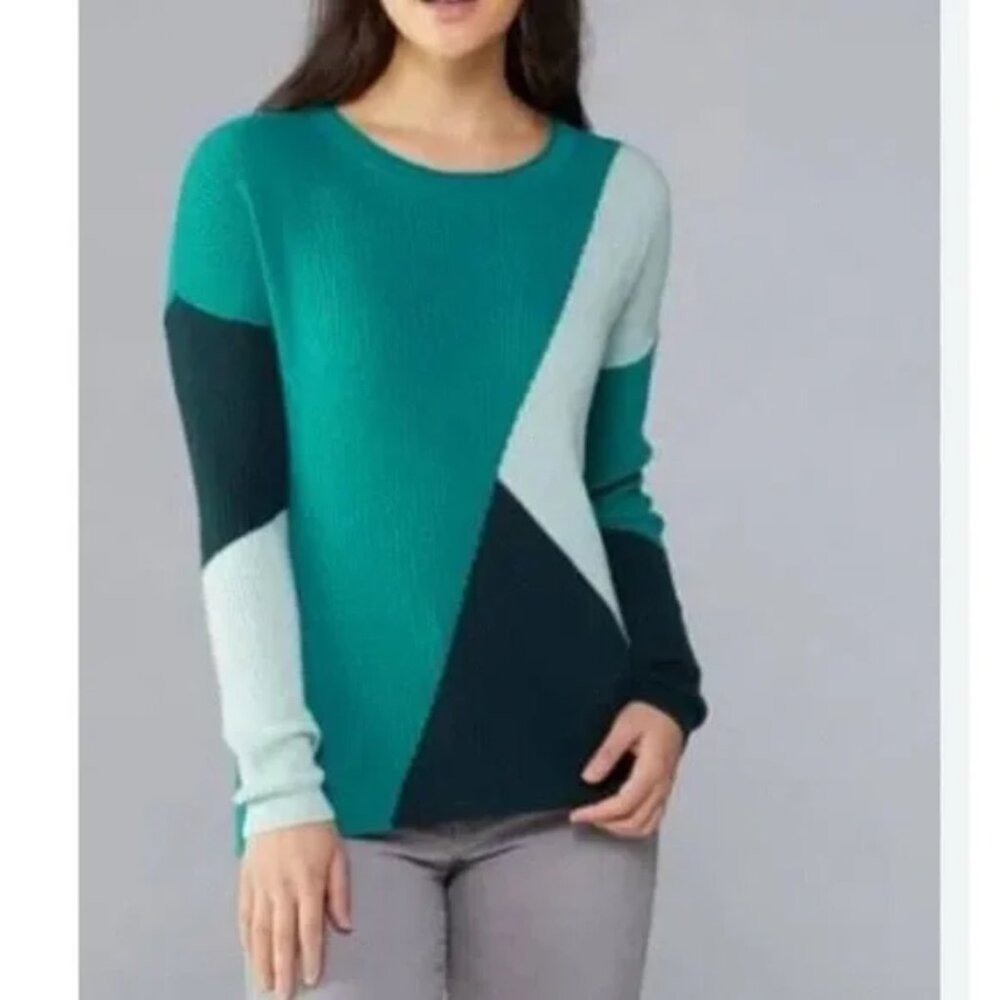 Smartwool Color Blocked Intarsia Ribbed Sweater in Everglade Heather - M